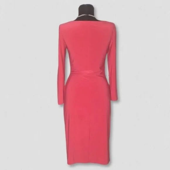 Ralph Lauren Midi Faux Wrap Sheath Dress Dark Pink Size Small - Picture 2 of 12